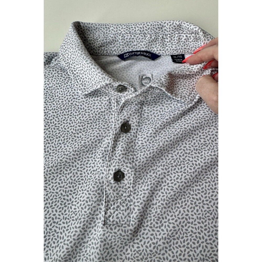 Cutter & Buck Mens Virtue Botanical Print Golf Polo Gray White Gardner Logo XL - Picture 9 of 11